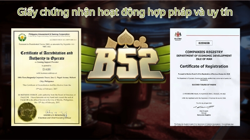 Giấy chứng nhận hoạt động hợp pháp và uy tín