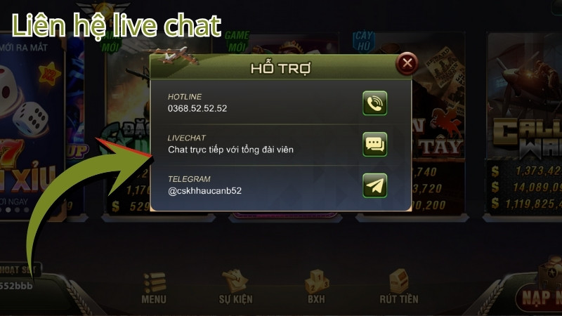 Hướng dẫn cách liên hệ Live chat B52 Club